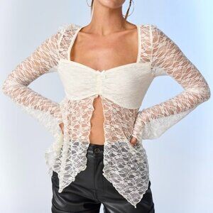COMING SOON SEE THROUGH ME WHITE LACE TOP